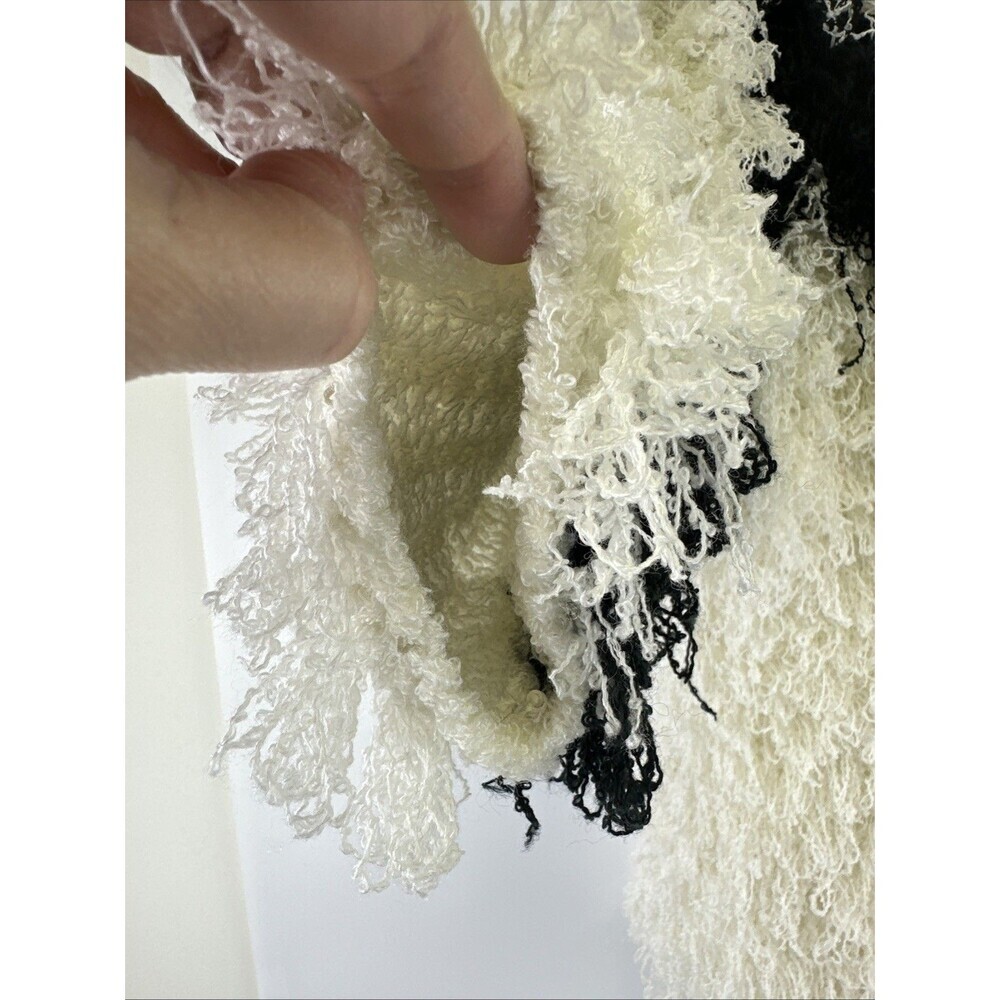 Le Chois Fringe Knit Sweater 3/4 Sleeves White Black Vintage Pullover Womens Med - Picture 3 of 11